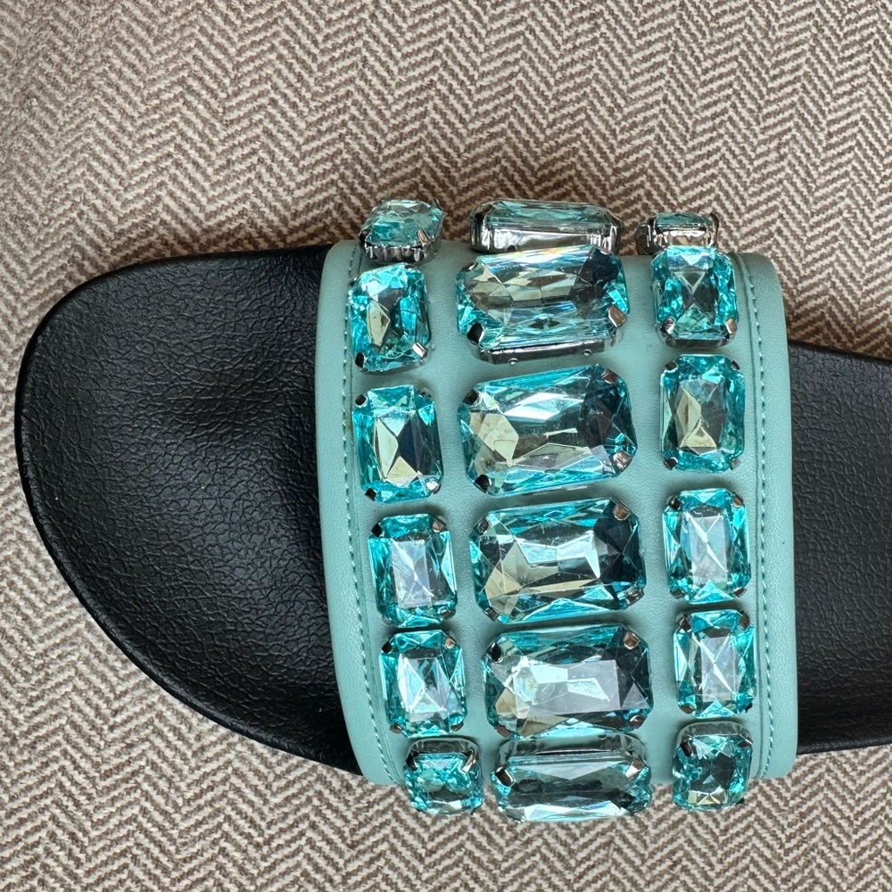 Botkier “Freda” Seafoam Rhinestone Slide Sandals - Size 39/8 - Picture 13 of 15